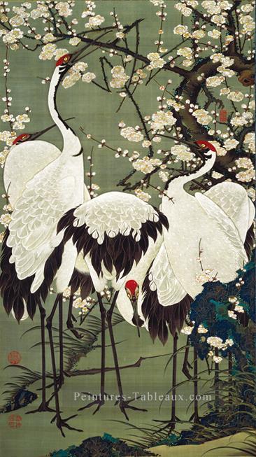 fleurs de prunier et grues ITO Jakuchu japonais Peintures à l'huile